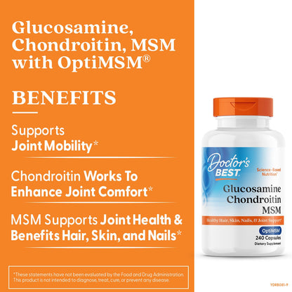 Doctor's BEST Glucosamine Chondroitin MSM - Joint Health Support Supplement for Women & Men, Nutritional Support for Joint Strength, Hair, Skin, & Nails - Maple Wellness Supplements