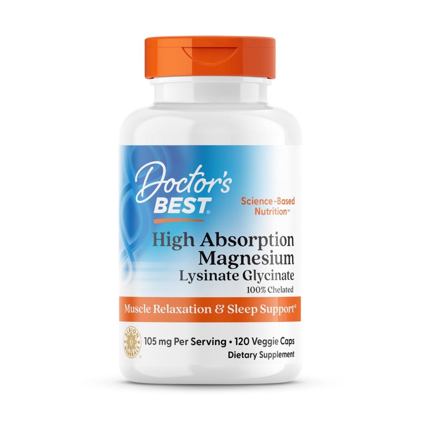 Doctor's Best High Absorption Magnesium Glycinate Lysinate Supplement for Sleep Support - Chelated Magnesium Capsules for Women & Men, 105 mg per Serving, Calm Support, Vegan - 120 Veg Caps - Maple Wellness Supplements