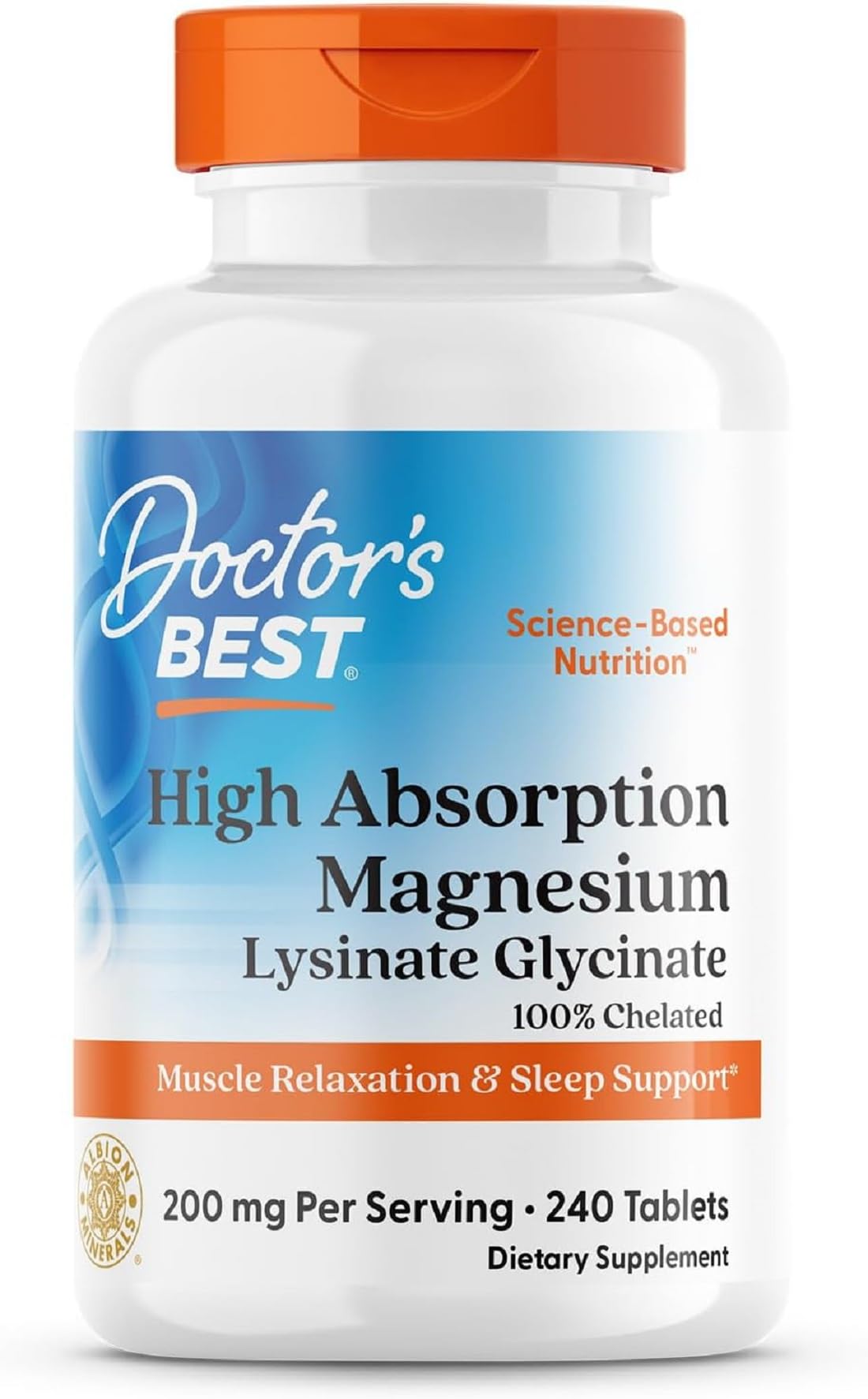 Doctor's Best High Absorption Magnesium Glycinate Lysinate Supplement for Sleep Support - Chelated Magnesium Tablets for Women & Men, 200mg per Serving - Maple Wellness Supplements