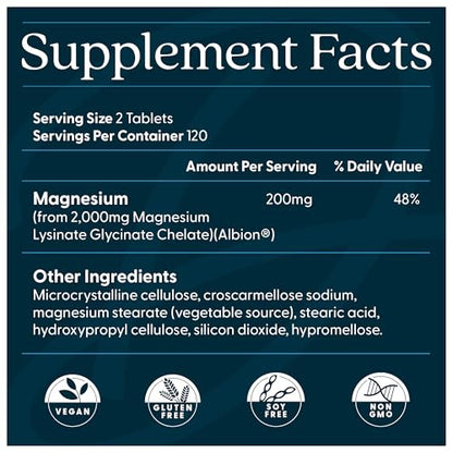 Doctor's Best High Absorption Magnesium Glycinate Lysinate Supplement for Sleep Support - Chelated Magnesium Tablets for Women & Men, 200mg per Serving - Maple Wellness Supplements