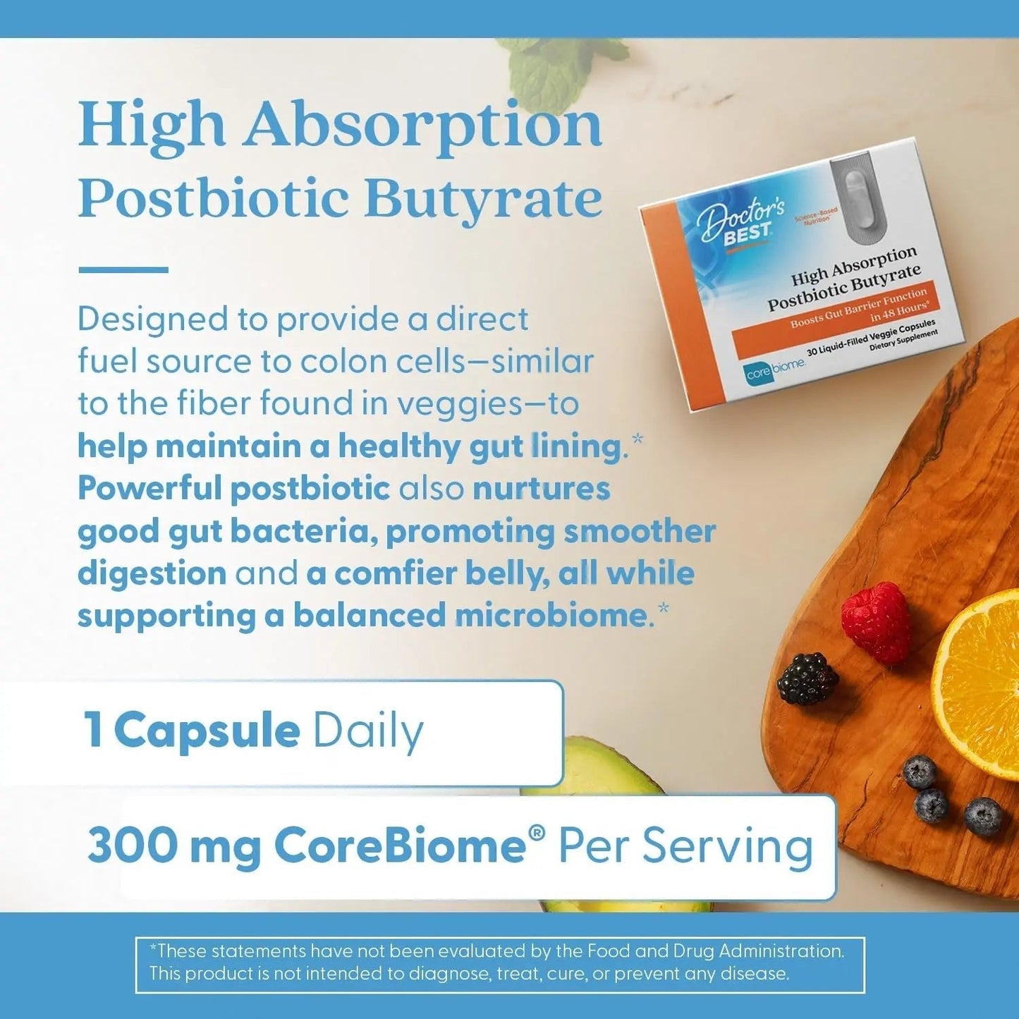Doctor's BEST High Absorption Postbiotic Butyrate Featuring Corebiome, Gut & Immune Health, Non-GMO, Gluten Free, Soy Free, Vegan, 30 Liquid Veggie Caps - Maple Wellness Supplements