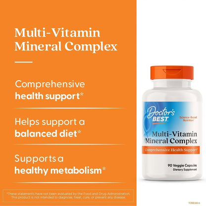 Doctors Best Multi-Vitamin Mineral Complex, Comprehensive Health Support, Non-GMO, Gluten Free, Vegan 90 Veggie Capsules - Maple Wellness Supplements