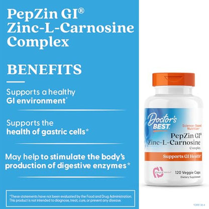 Doctor's Best PepZin GI, Zinc-L-Carnosine Complex for Men & Women - Zinc Carnosine Supplement Caps for Gut Health, Digestive Support, & Stomach Comfort - Maple Wellness Supplements