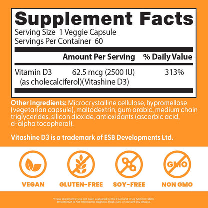 Doctors Best Vegan Vitamin D3 2500 IU Veg Caps - Vegan Vitamin D Supplement for Men & Women, Helps Support Calcium Absorption, Heart Health & Immune Support, - Maple Wellness Supplements
