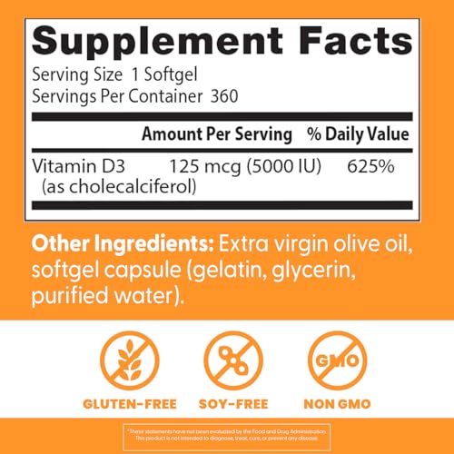 Doctor's Best Vitamin D3 5000 IU Softgels for Men & Women - Vitamin D Supplement for Immune System & Heart Health Support, 125 mcg per Serving, VIT D 3 - Maple Wellness Supplements