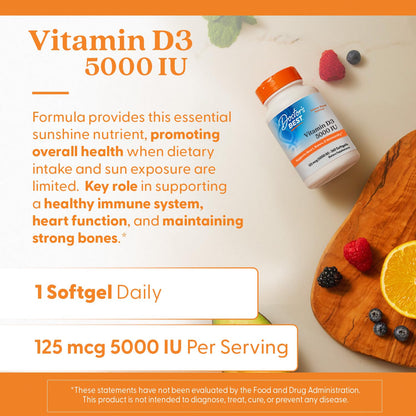 Doctor's Best Vitamin D3 5000 IU Softgels for Men & Women - Vitamin D Supplement for Immune System & Heart Health Support, 125 mcg per Serving, VIT D 3 - Maple Wellness Supplements