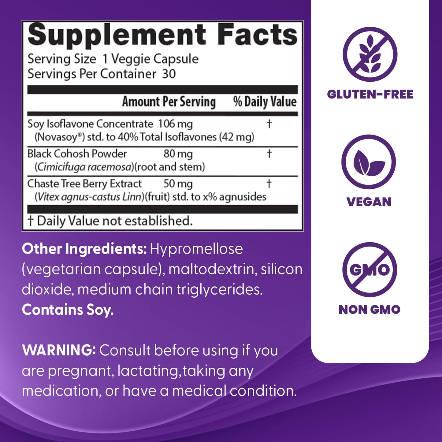 Doctors Best Womens Menopause Support (Soy Isoflavone, Black Cohosh, Chaste Tree), Multi-Symptom Relief, Non-GMO, Gluten Free, Vegan 30 Veggie Caps - Maple Wellness Supplements