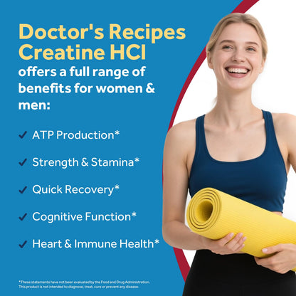 Doctor's Recipes Creatine HCl Capsules, 750 mg, Creatine Hydrochloride for Women & Men, Strength & Recovery, Brain Health, Fast Absorbing, Vegan, 90 Capsules - Maple Wellness Supplements