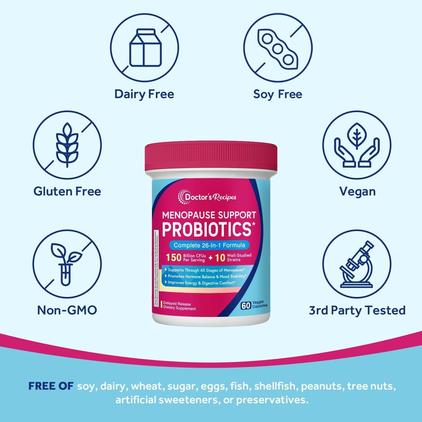Doctor's Recipes Menopause Probiotic Supplements for Women, Black Cohosh for Menopause Hot Flashes, Probiotics with Ashwagandha, Dong Quai, Supports Energy, 60 Capsules - Maple Wellness Supplements