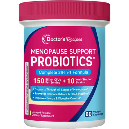 Doctor's Recipes Menopause Probiotic Supplements for Women, Black Cohosh for Menopause Hot Flashes, Probiotics with Ashwagandha, Dong Quai, Supports Energy, 60 Capsules - Maple Wellness Supplements
