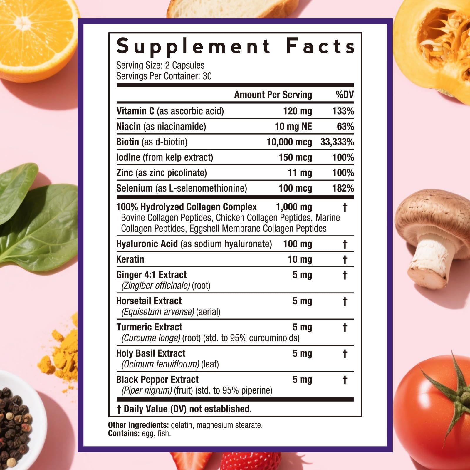 Doctor's Recipes Multi Collagen Peptides, Type I, II, III, V, X, 1000 mg Per Serving, Vitamin C, Biotin, Hyaluronic Acid, Keratin, Turmeric, for Hair, Nails, Skin, Stay Active, Antioxidant, 60 Caps - Maple Wellness Supplements