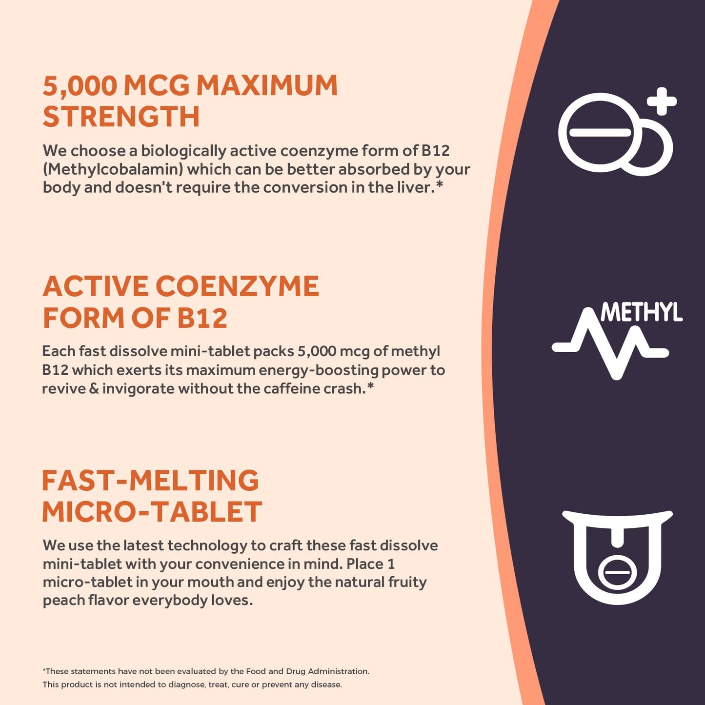 Doctor's Recipes Vitamin B12, Methylcobalamin 5000 mcg 90 Fast Dissolve Tablets, Natural Peach Flavor, Vegan Methyl, Energy Metabolism & Nervous System - Maple Wellness Supplements