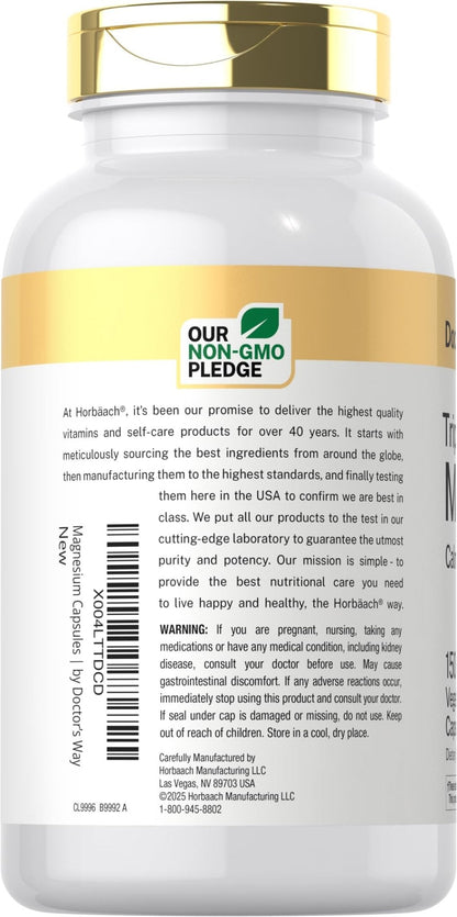Doctor's Way Triple Magnesium Complex | 150 Capsules | Citrate, Glycinate, & Malate Supplement | Vegetarian, Non-GMO, Gluten Free Formula - Maple Wellness Supplements