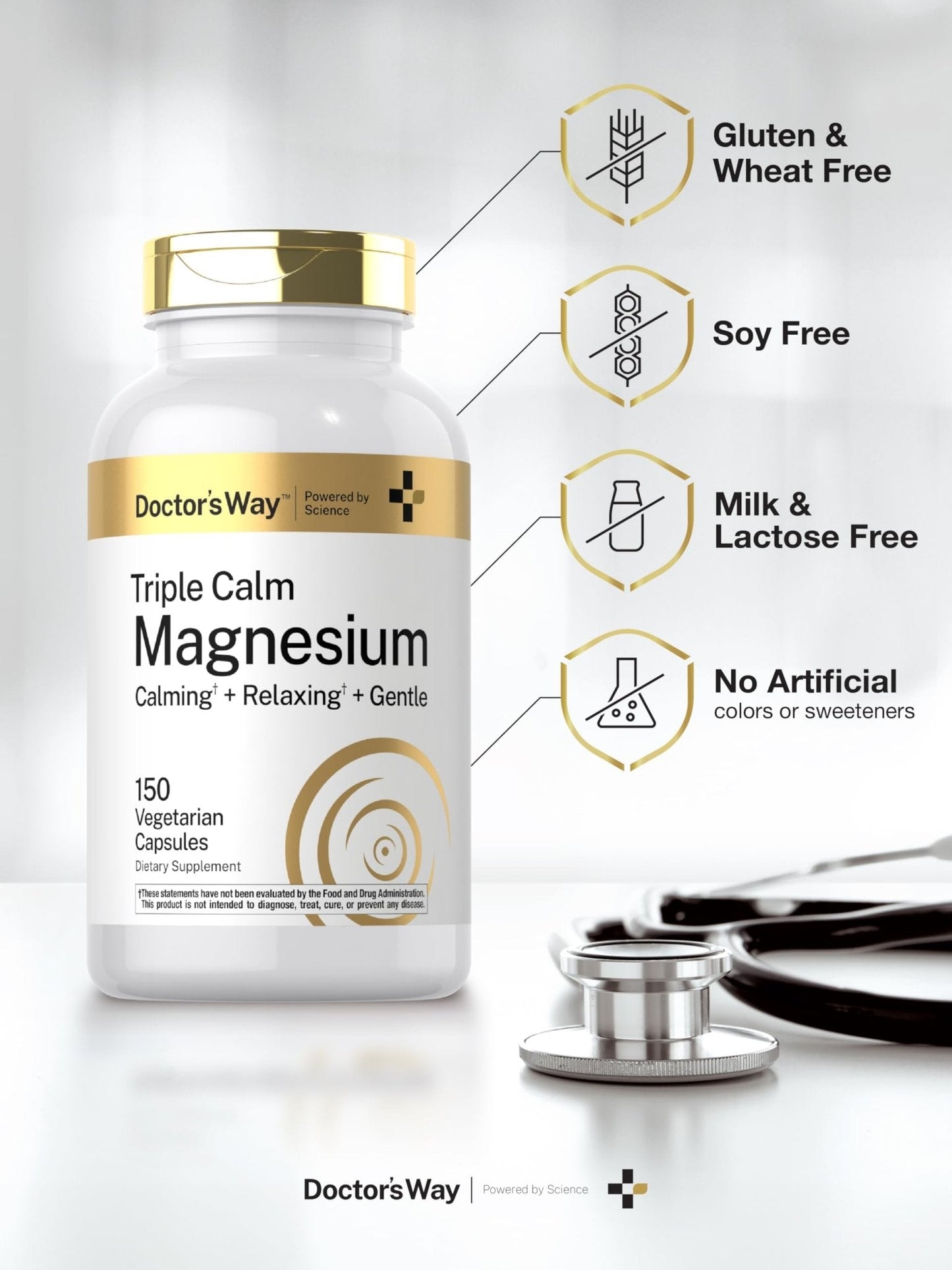 Doctor's Way Triple Magnesium Complex | 150 Capsules | Citrate, Glycinate, & Malate Supplement | Vegetarian, Non-GMO, Gluten Free Formula - Maple Wellness Supplements