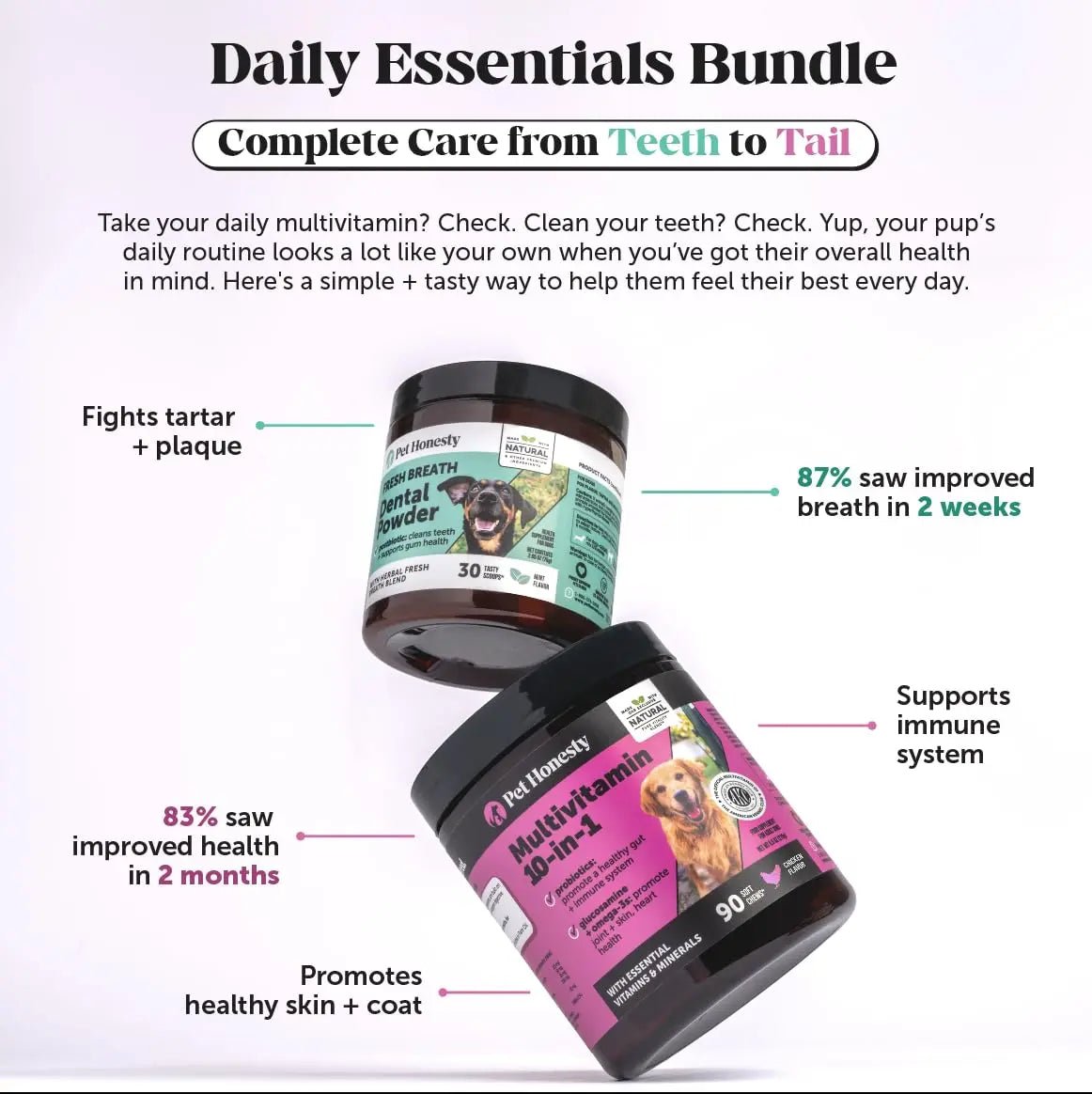 Dog Breath Freshener Dental Powder for Teeth Cleaning Plaque Off, Dental Care for Dogs, Tartar Remover for Teeth with Natural Herbal Blend + Postbiotics (Mint - 30 Servings) - Maple Wellness Supplements