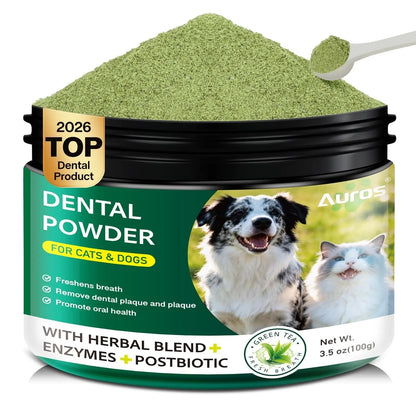 Dog Dental Powder for Teeth Cleaning Plaque & Bad Breath Off, Dental Powder for Dogs Teeth with Natural Herbal Blend & Postbiotics, Dog Teeth Cleaning Powder with Enzymes for Dogs & Cats (3.5oz) - Maple Wellness Supplements