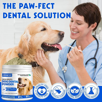 Dog Teeth Cleaning Powder - Dental Powder for Dogs Teeth - Plaque Removal - Supports Gum Health - Tartar Remover with Natural Herb Blend and Postbiotics 30 Day Supply - Mint Flavor - Maple Wellness Supplements