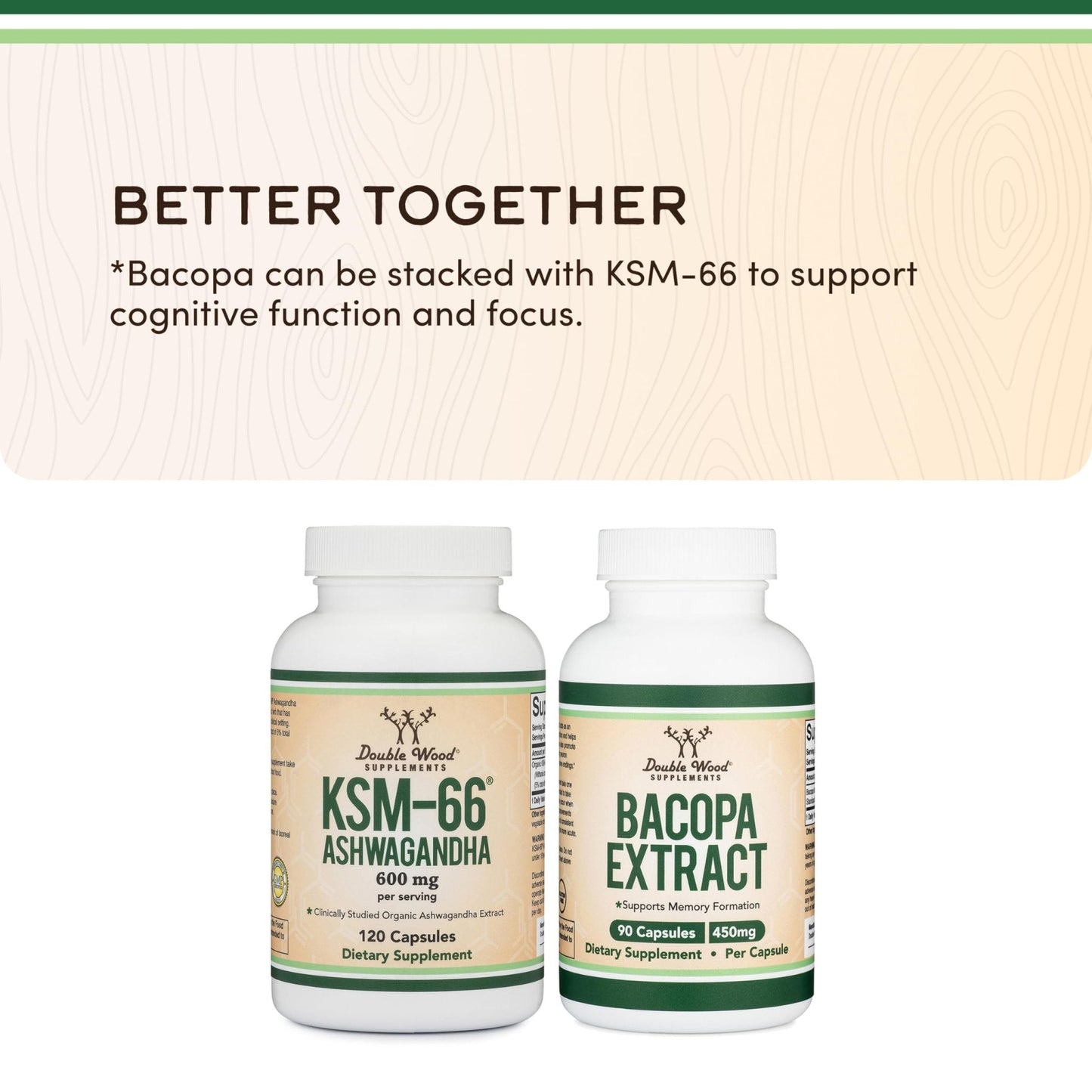 Double Wood Supplements Ashwagandha KSM 66 Organic and Clinically Studied Extract (600mg Per Serving, 120 Capsules, 60 Servings) - Maple Wellness Supplements