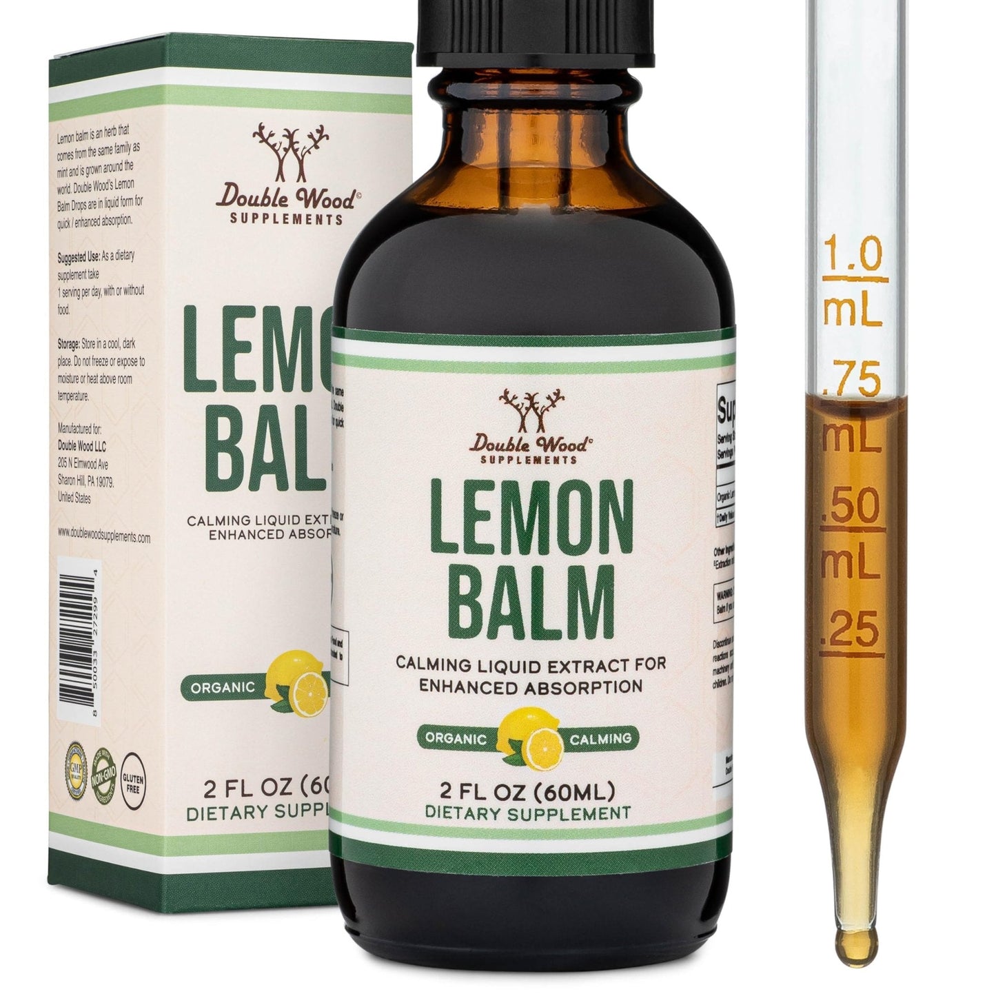 Double Wood Supplements Organic Lemon Balm Tincture - for Digestion & Relaxation 590mg - 2FL OZ, 120 Servings - Maple Wellness Supplements