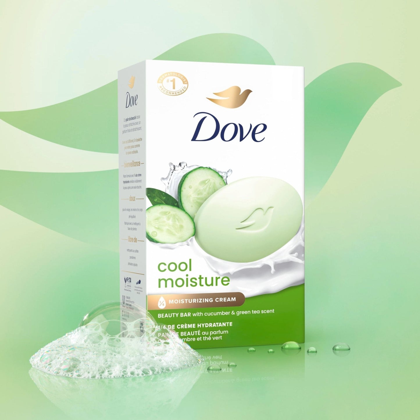Dove Beauty Bar Soap Cool Moisture Cucumber & Green Tea Scent, 6 Bars for Refreshed Skin, Leaves Skin Refreshed 3.75 oz - Maple Wellness Supplements