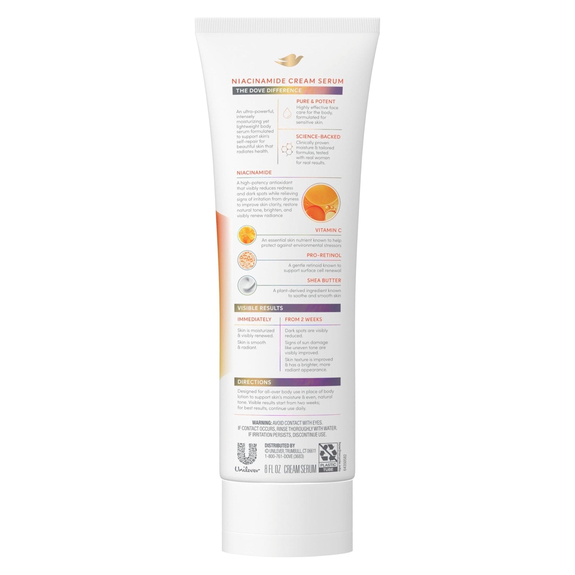 Dove Body Cream Serum Niacinamide + Even Tone for Dark Spots and Uneven Tone with Vitamin C, Pro-Retinol and Shea Butter Lotion, 8 oz - Maple Wellness Supplements