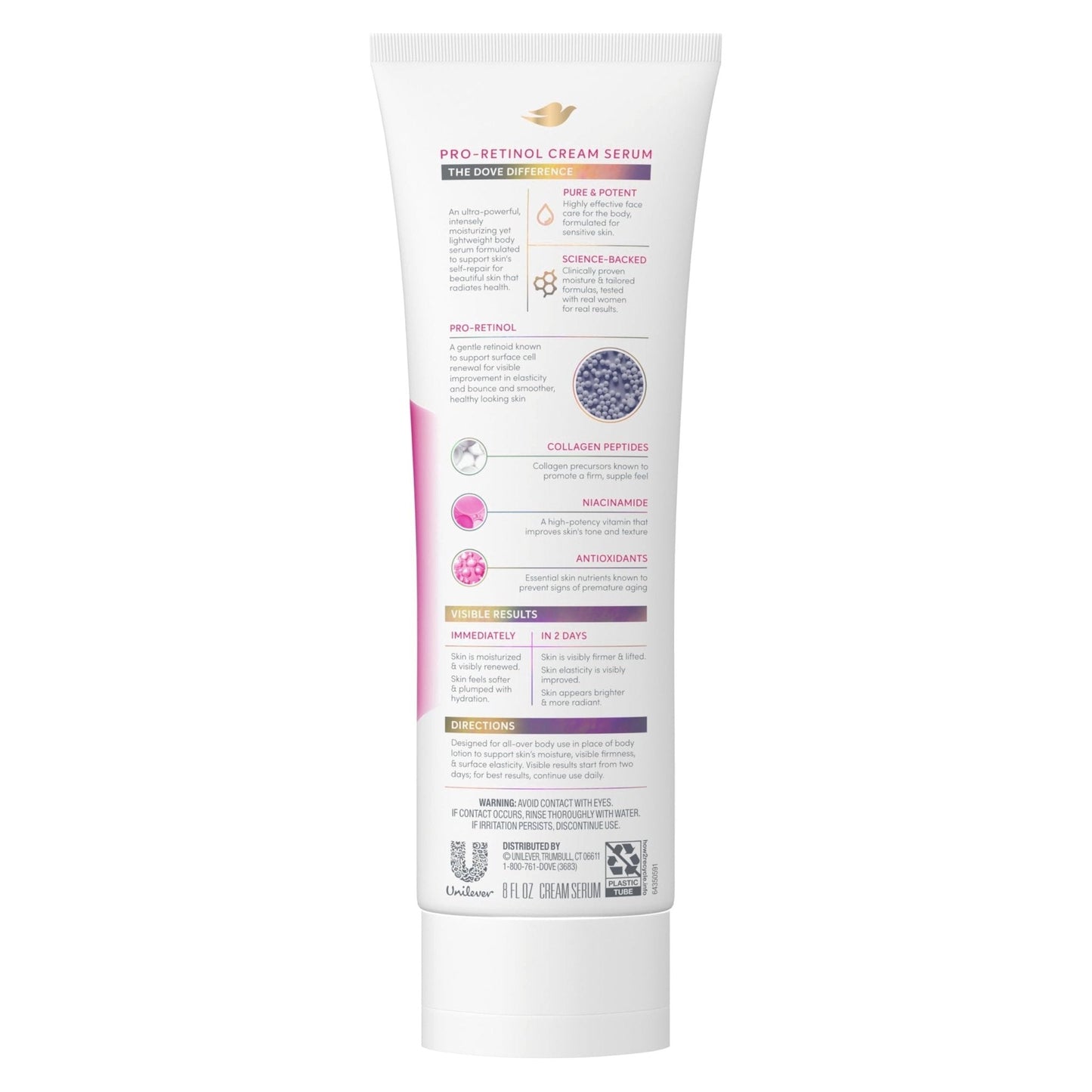 Dove Cream Serum Pro-Retinol + Firming for Elasticity and Firmness, with Collagen Peptides, Niacinamide and Antioxidants Lotion, 8 oz - Maple Wellness Supplements