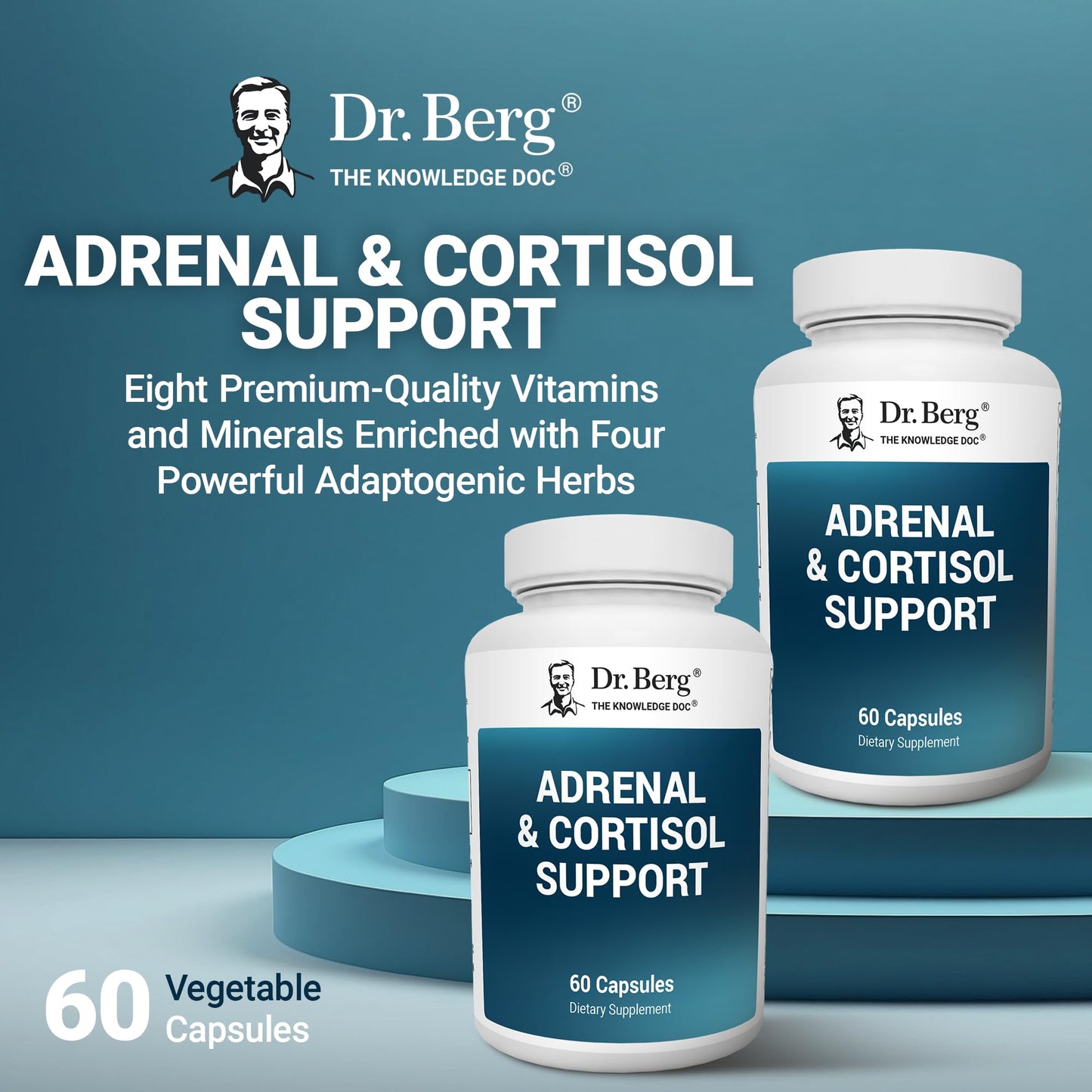 Dr. Berg Adrenal & Cortisol Capsules - Adrenal Supplement & Cortisol Manager - Mood, Focus, Relaxation and Stress Support - Adrenal Supplements with Ashwagandha Extracts - 60 Capsules - Maple Wellness Supplements