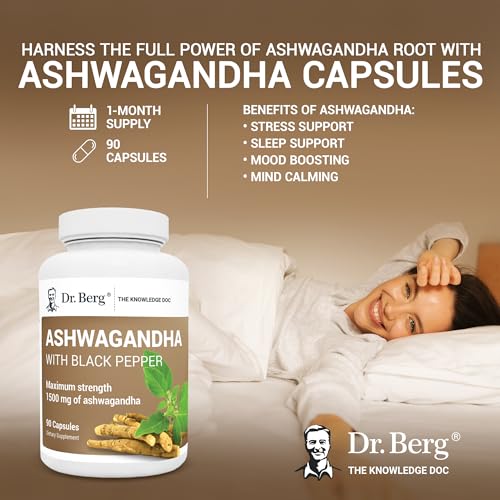 Dr. Berg Ashwagandha Capsules 1500mg - Includes Organic Ashwagandha Root - Maple Wellness Supplements