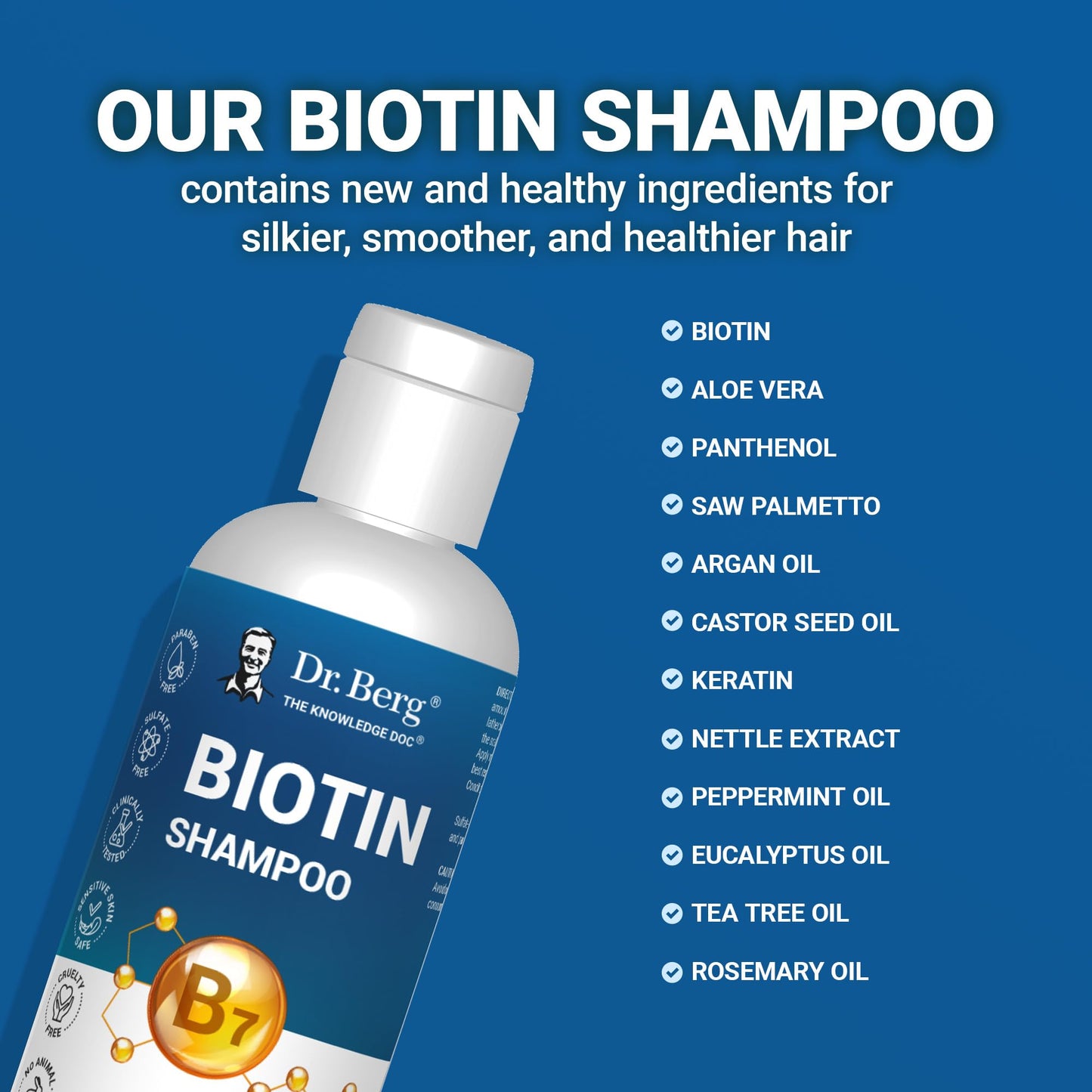 Dr. Berg Biotin Shampoo for Men & Women (Improved High-Performance Formula) - Independently Tested & Certified Paraben- Sulfate- & Silicone-Free - Infused w/Biotin, Argan Oil & Botanicals - 8 Fl oz - Maple Wellness Supplements