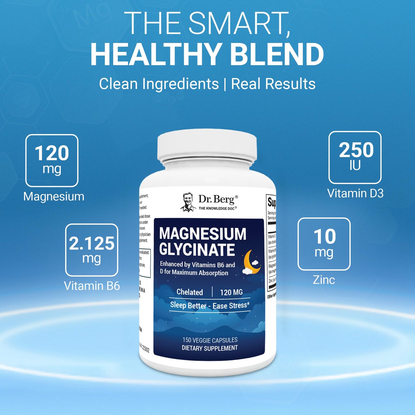 Dr. Berg Magnesium Glycinate 150ct – 4-in-1 Chelated for Muscle, Nerve, Sleep & Stress Support*– w/ D3, B6 & Zinc – 4X Lab-Tested – No Fillers – Formulated in USA, GMP-Certified - Maple Wellness Supplements