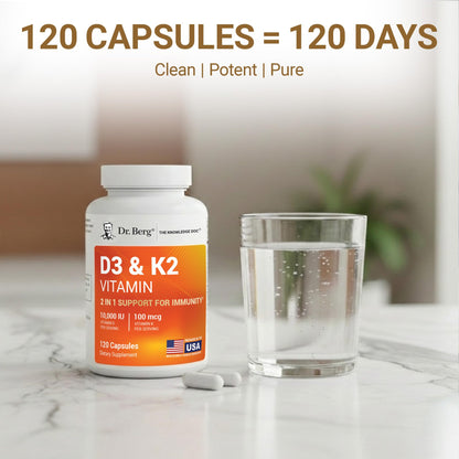 Dr. Berg Maximum Strength 2-in-1 Vitamin D3 K2 10,000 IU | Naturally Derived D3 | 4X Lab-Tested & Verified | High Absorption Formula - Maple Wellness Supplements