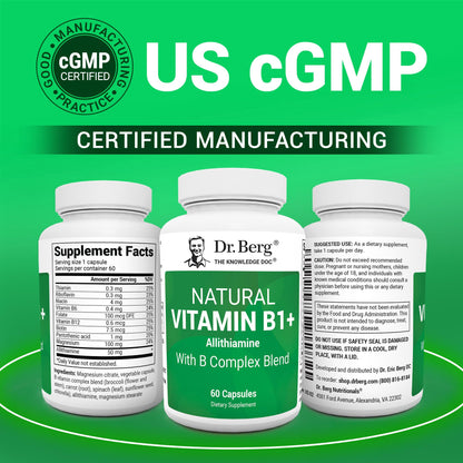 Dr. Berg Natural Vitamin B1 B6 B12 Complex - Allithiamine Vitamin B1 Supplement with 8 Essential Vitamin B Complex for Men & Women Including Thiamin - Maple Wellness Supplements