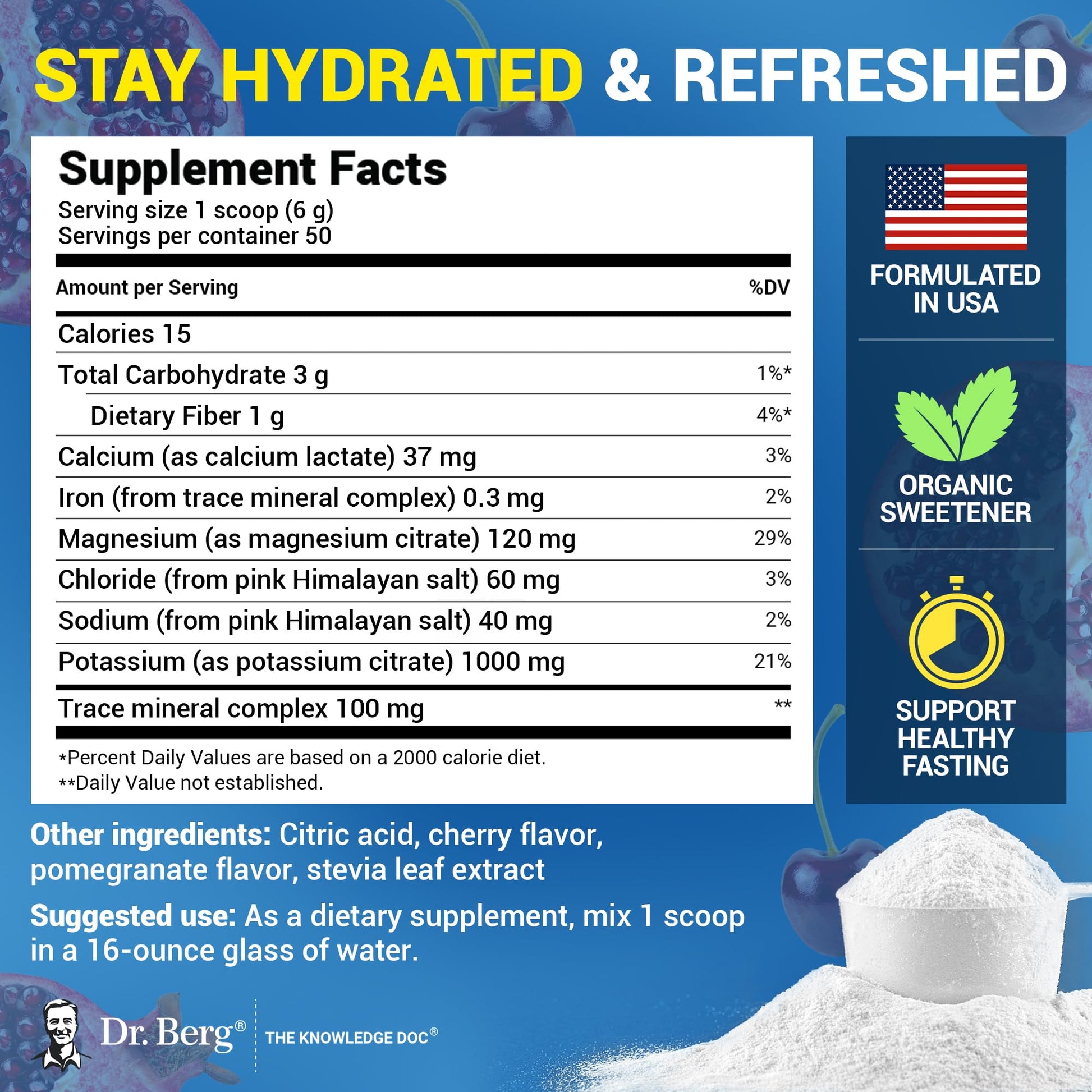 Dr. Berg Zero Sugar Hydration Keto Electrolyte Powder - Enhanced w/ 1000 mg of Potassium & Real Pink Himalayan Salt (NOT Table Salt) - Maple Wellness Supplements