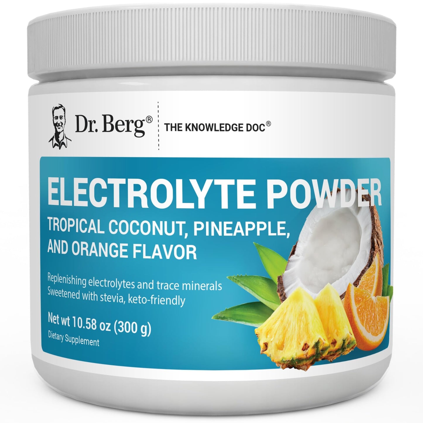 Dr. Berg Zero Sugar Hydration Keto Electrolyte Powder - Enhanced w/ 1000 mg of Potassium & Real Pink Himalayan Salt (NOT Table Salt) - Tropical Coconut - Maple Wellness Supplements