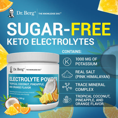 Dr. Berg Zero Sugar Hydration Keto Electrolyte Powder - Enhanced w/ 1000 mg of Potassium & Real Pink Himalayan Salt (NOT Table Salt) - Tropical Coconut - Maple Wellness Supplements