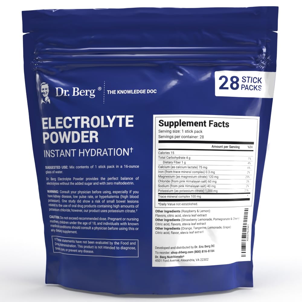 Dr. Berg's Electrolytes Powder Packets - Travel Size Hydration Electrolyte Drink Mix - Maple Wellness Supplements