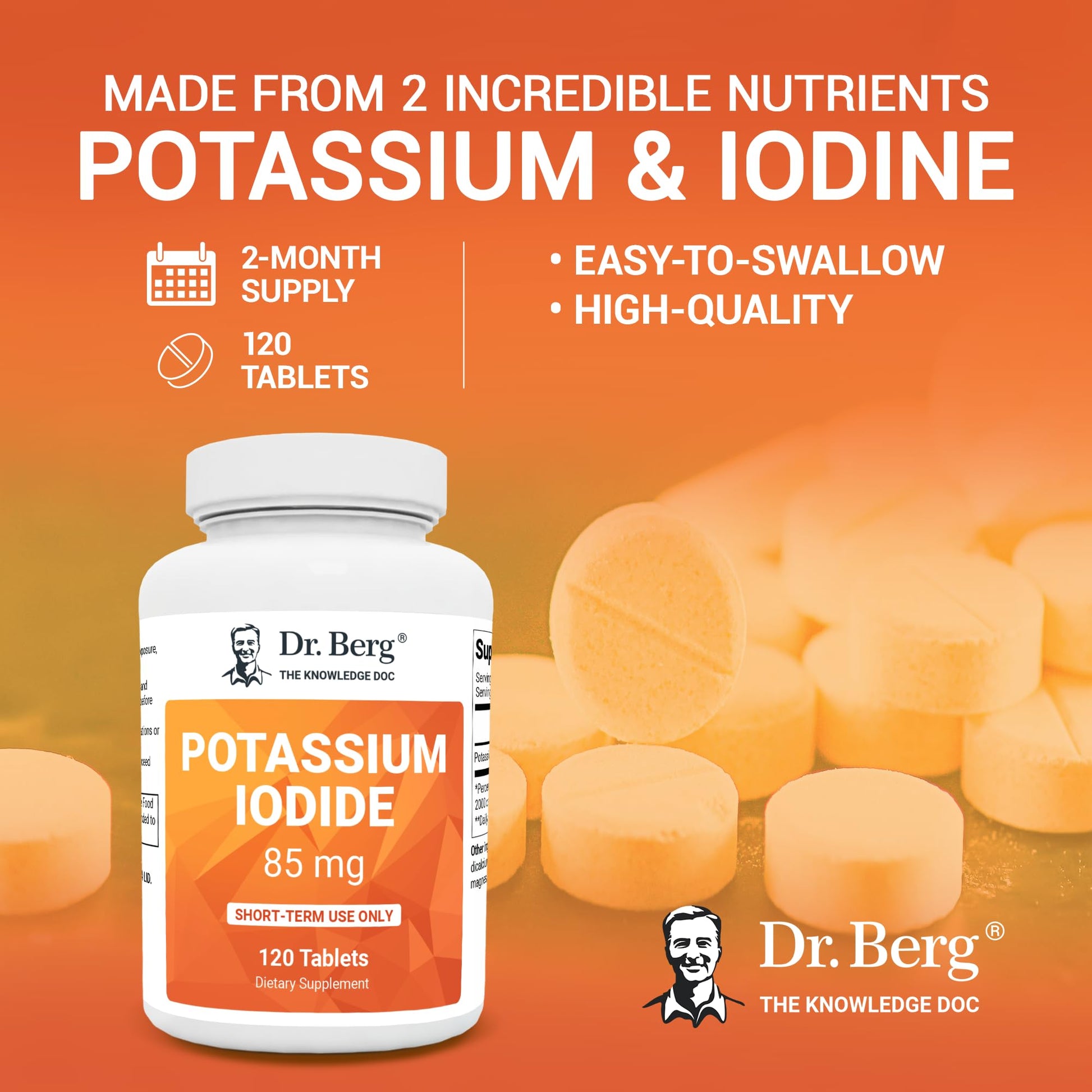 Dr. Berg's Incredible Potassium Iodide Tablets - Now 120 Tablets with a Smaller Easy - Maple Wellness Supplements