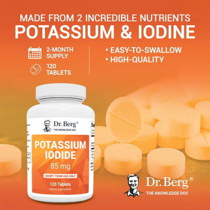 Dr. Berg's Incredible Potassium Iodide Tablets - Now 120 Tablets with a Smaller Easy - Maple Wellness Supplements