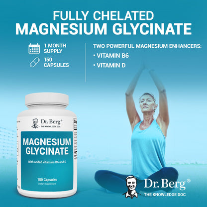 Dr. Berg's Magnesium Glycinate 400mg - Fully Chelated Veg Capsules for Stress - Maple Wellness Supplements