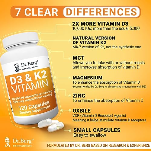 Dr. Berg's Vitamin D3 K2 Supplement w/MCT Oil - Includes 10,000 IU of Vitamin D3 - Maple Wellness Supplements