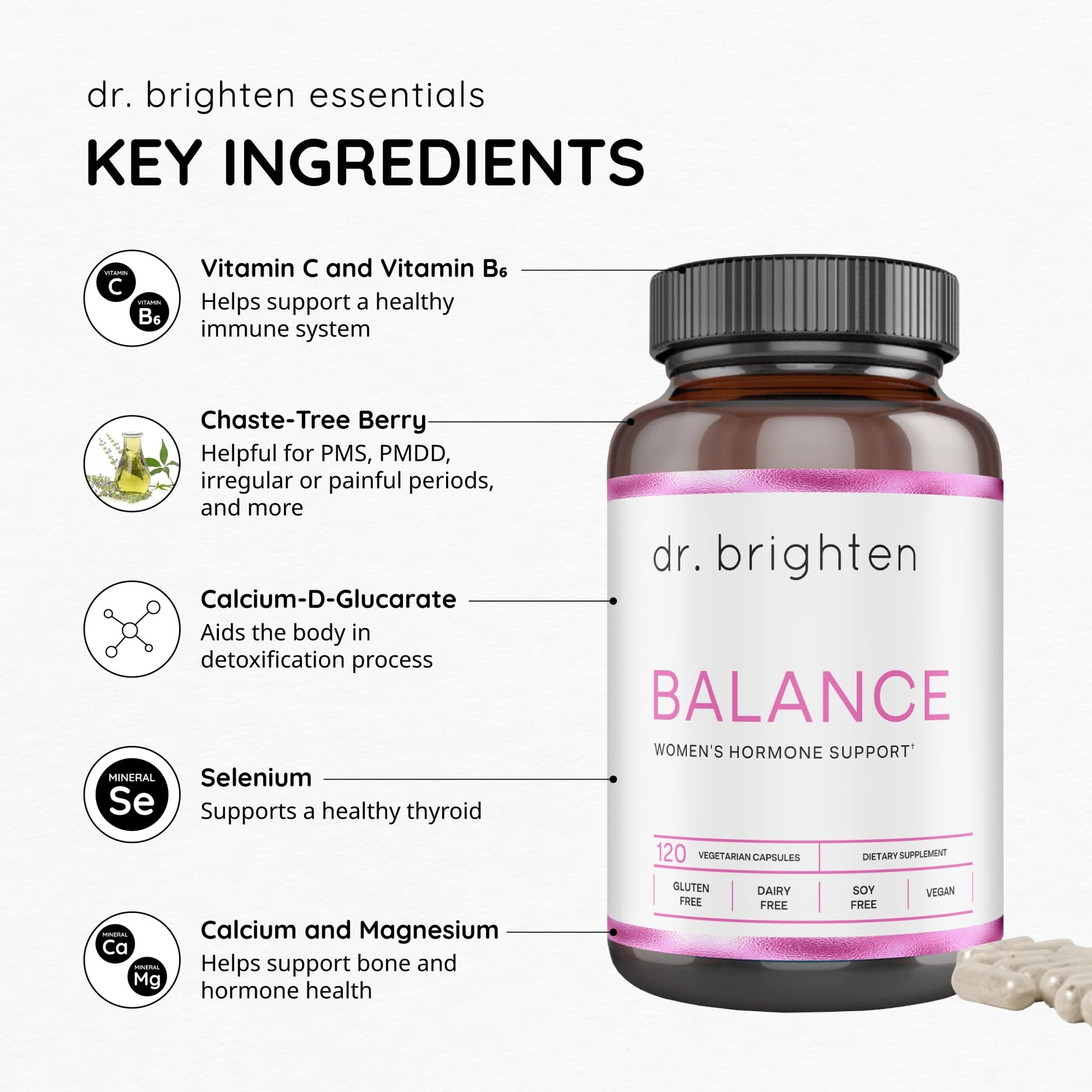 Dr. Brighten Balance - Hormone Balance for Women with Chasteberry and DIM - Targets Hormonal Acne, Period Issues, & PMS - Vegan, Non-GMO - Maple Wellness Supplements