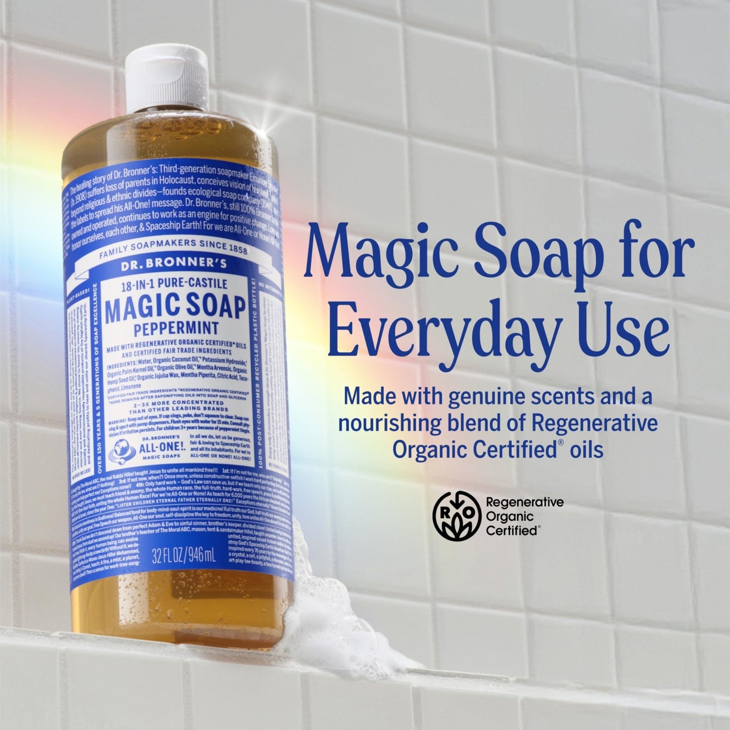 Dr. Bronner's Pure-Castile Magic Liquid Soap - Made with Regenerative Organic Certified Oils- 18-in-1 Uses for Face - Maple Wellness Supplements