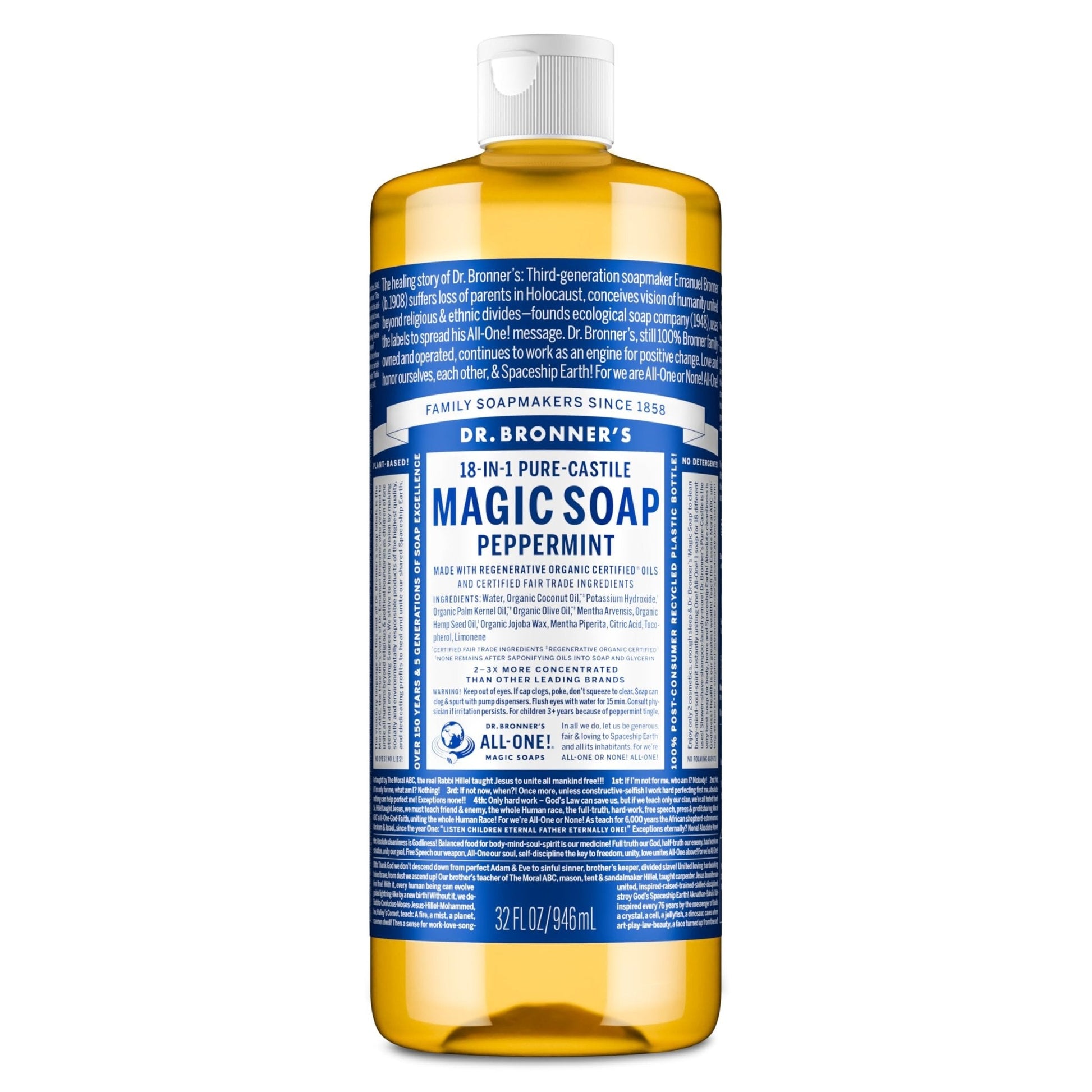 Dr. Bronner's Pure-Castile Magic Liquid Soap - Made with Regenerative Organic Certified Oils- 18-in-1 Uses for Face - Maple Wellness Supplements