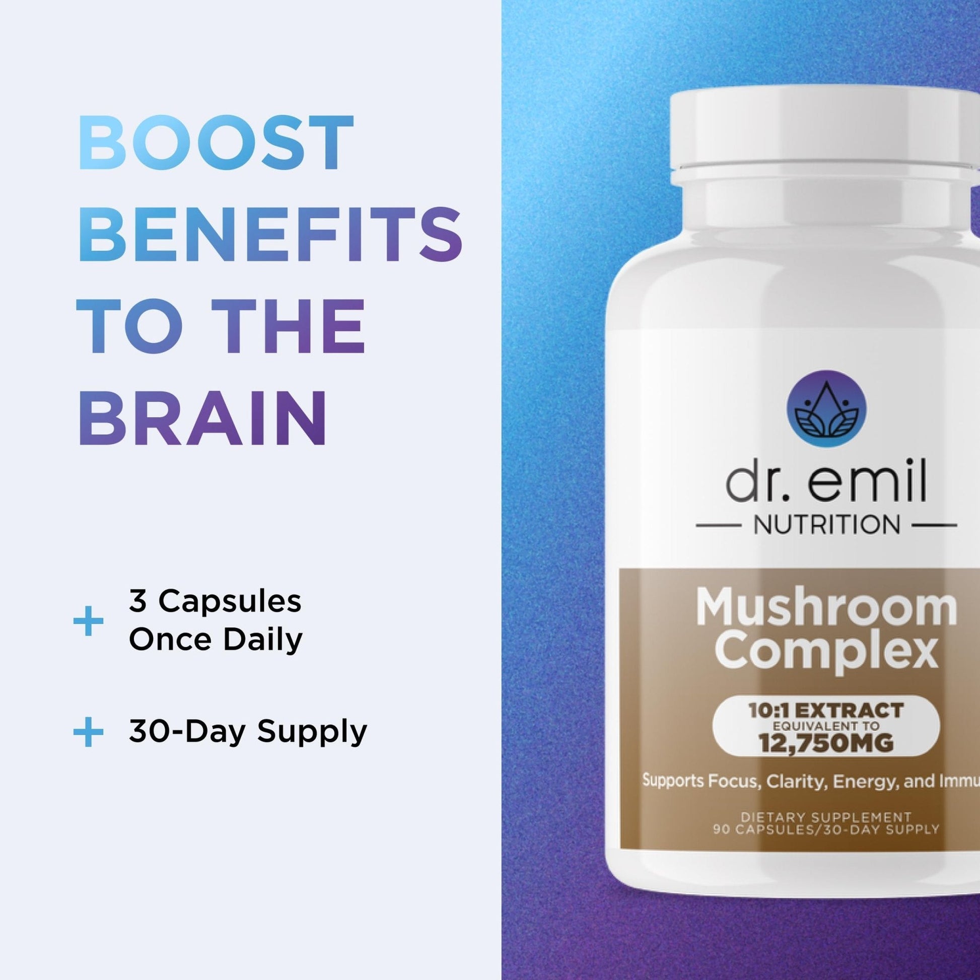 DR. EMIL NUTRITION 10 Mushroom Supplement for Mental Clarity, Focus & Immune Support - Functional Mushroom Nootropic Supplement with Lions Mane Extract, Cordyceps, Turkey Tail & More - Maple Wellness Supplements