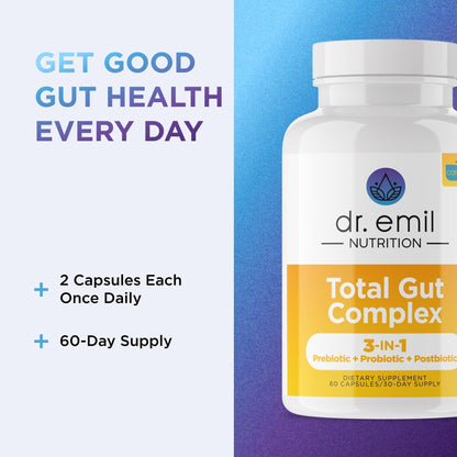 DR. EMIL NUTRITION Women & Men Total Gut Health Complex | Prebiotic + Probiotic + Postbiotic Gut Health Supplements - Maple Wellness Supplements