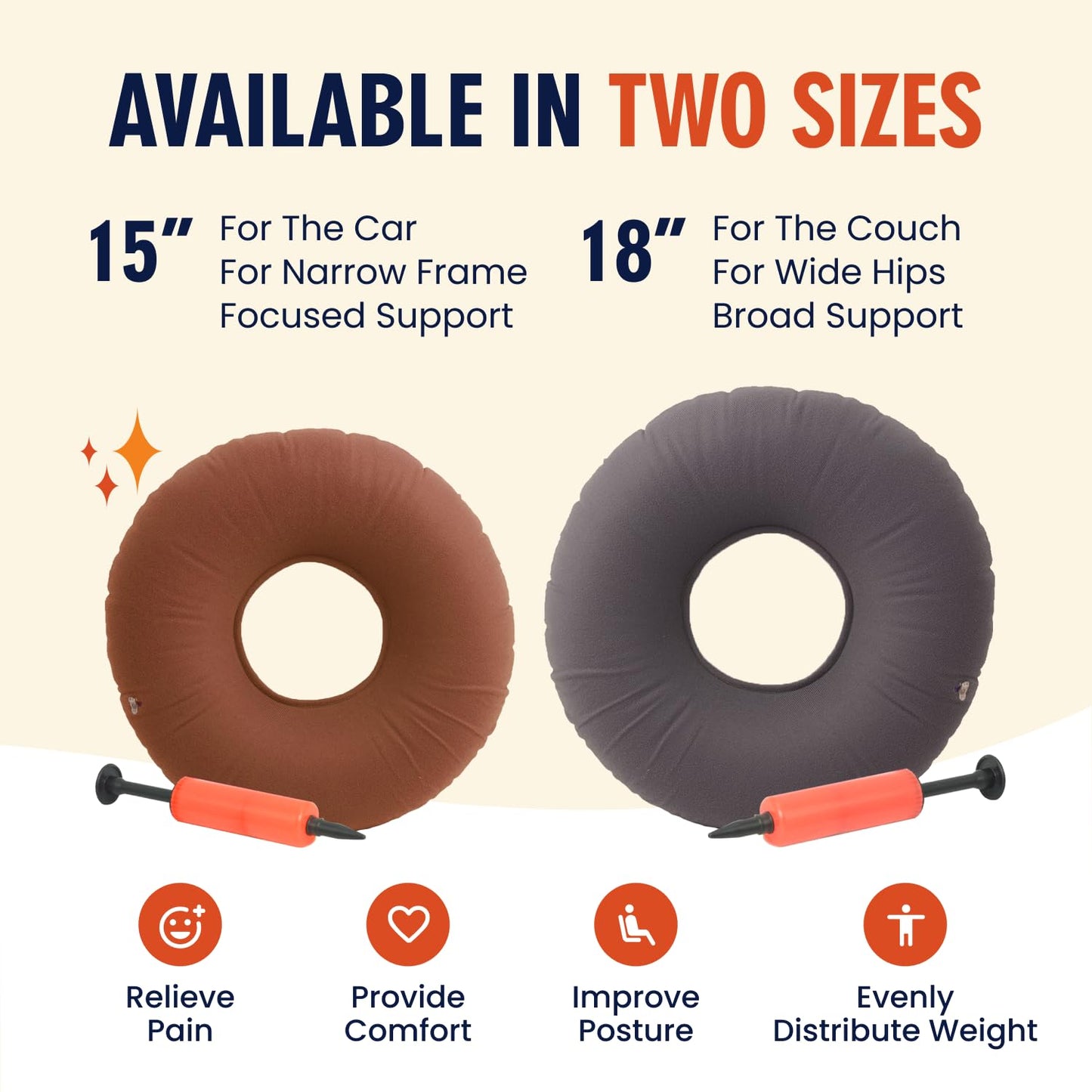 Dr. Frederick’s Original Inflatable Donut Pillow - 18" Seat Cushion for Tailbone Pain, Hemorrhoids & Bed Sores – Doctor-Developed for Postpartum, Prostatitis & Travel - Odor-Free, Durable Vinyl - Gray - Maple Wellness Supplements