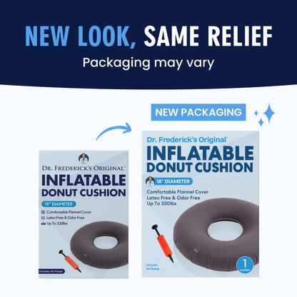Dr. Frederick’s Original Inflatable Donut Pillow - 18" Seat Cushion for Tailbone Pain, Hemorrhoids & Bed Sores – Doctor-Developed for Postpartum, Prostatitis & Travel - Odor-Free, Durable Vinyl - Gray - Maple Wellness Supplements