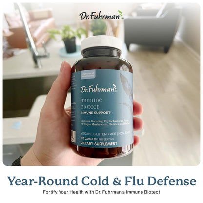 Dr. Fuhrman All Natural Immune Support Supplement | Whole-Food Derived Vitamin for Immunity Defense | Organic Mushrooms, & Berries | Organic Lion’s Mane, Maitake, Reishi, and Elderberry | 120 Caps - Maple Wellness Supplements