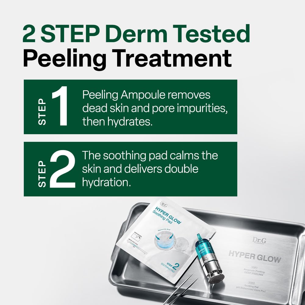 Dr. G Hyper Glow Ampoule Peeling 2-Step System - Removes Dead Skin - Instant Hydration - Korean Skin Care - Comes with Hyper Glow Ampoule Peeling Serum 30% (15 mL) & Soothing Pad (4 Pack) - Maple Wellness Supplements