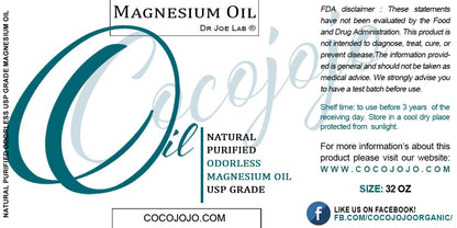 Dr Joe Lab Pure Magnesium Oil - Natural, USP Grade, Purified, Bulk - 32 oz - Bulk Economic Refill - for Body, Skin, Muscle, Joints, Arms, Legs, Calves, Massage, Deep Tissue by COCOJOJO - Maple Wellness Supplements